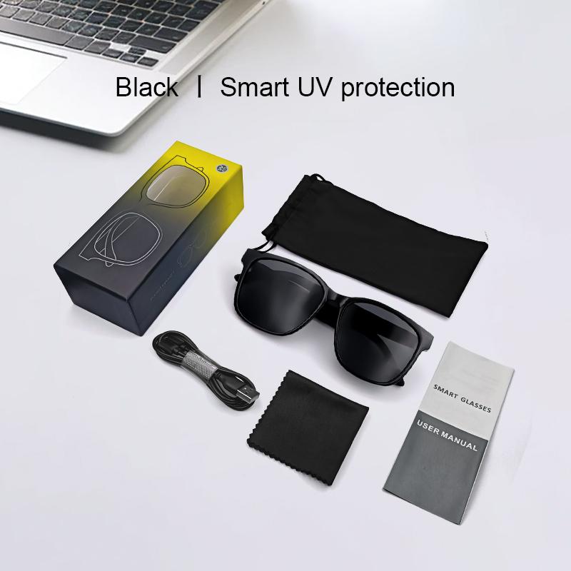 COD Quick Send New GS08 Smart Glasses for Men 2 in 1 UV Protection Portable Polarized Anti-blue Light Black Frame White Lenses Music Sunglasses 6