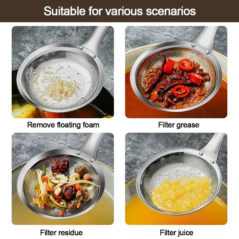 Thìa Lọc Mỡ, Bằng Thép Không Gỉ 304, Lưới Mịn, Để Loại Bỏ Mỡ Và Bọt, Thích Hợp Cho Nồi Lẩu, Lọc Thực Phẩm Chiên, Lọc Lưới, Thìa Lọc Percolator, Dụng Cụ Tiện Ích Nhà Bếp, Dụng Cụ Hữu Ích 7