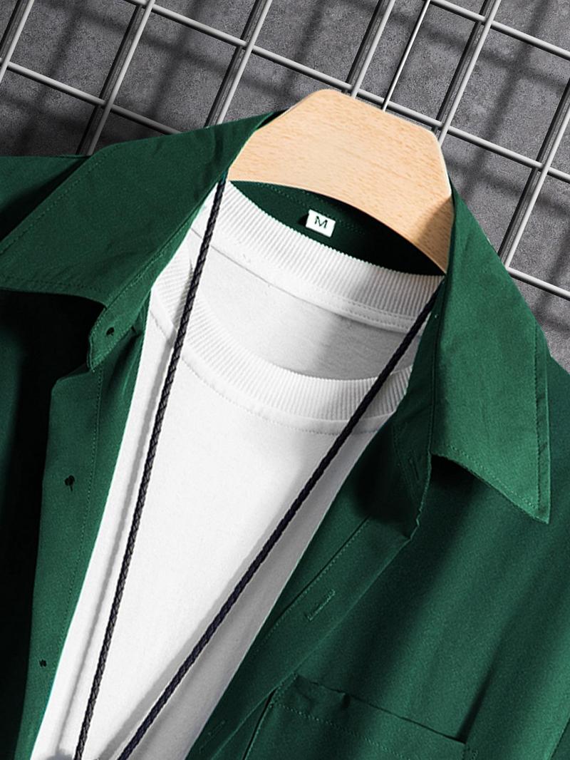 Product Introduction of 2 Counts Men's Plain Co-ord Set, Regular Fit Basic Button Front Shirt & Drawstring Shorts, Summer Outfits for Men 19