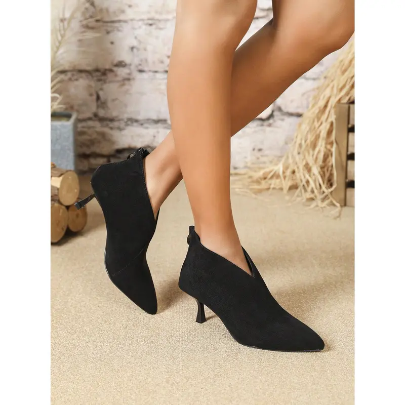 Women's Black High Heel Pointed Toe Tie Up Zipper Ankle Boots And Short Boots 0
