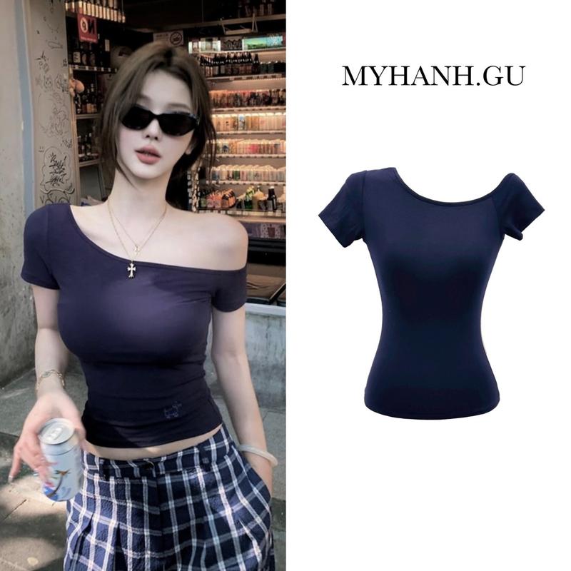 Áo thun ôm lệch vai 1 bên tay ngắn basic đơn giản dễ mặc ( 0A15) -MYHANH.GU