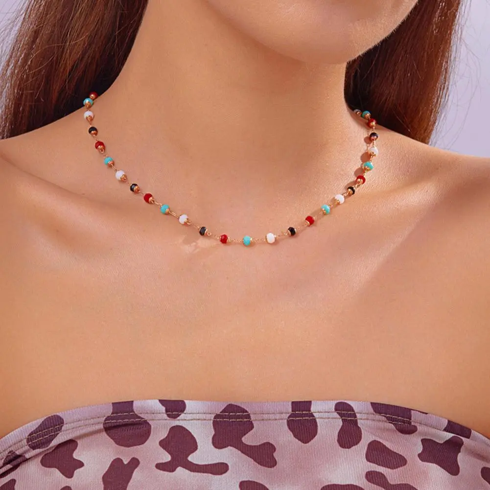 High-end Sweet Necklace Colorful Round Glass Beads Handmade Chain Loose Chain DIY Bracelet Necklace Accessories