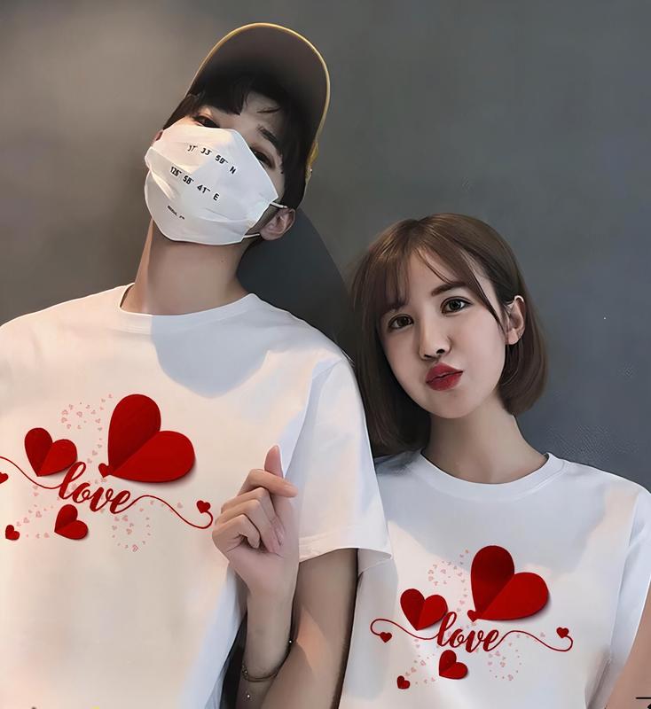Áo đôi nam nữ, áo cặp mặc với người yêu  in hình tim đỏ chất cotton thoáng mát (GIÁ 1 ÁO)