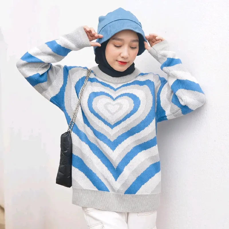 Sweater Big Love Heart Knit Premium Knitwear Atasan Wanita Motif Cantik Santai 6