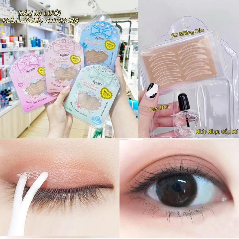 Bộ Dán kích mí lưới ren tàng hình Keli Allergy kèm keo nhíp kích mí