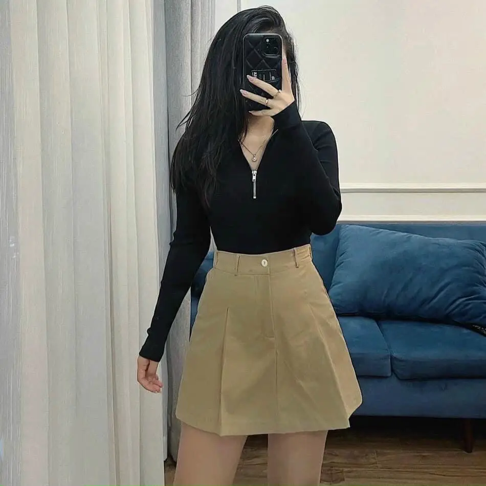 Quần Giả Váy Nữ Lưng Thun khoá thật Chất Vải Kaki Có Lót Quần Bên Trong dáng chân váy chữ A lưng cao công sở đi biển hẹn hò