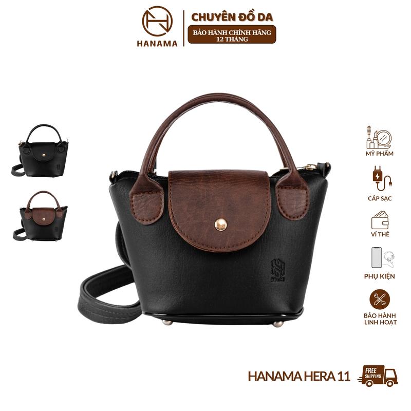 [SALE DAILY _ GIÁ SỐC]_ Túi xách nữ đeo chéo thời trang Hanama  Hera 11 phối màu Nâu phối Đen và Đen full Khóa mạ đồng cao cấp chống xước Da Bag Women