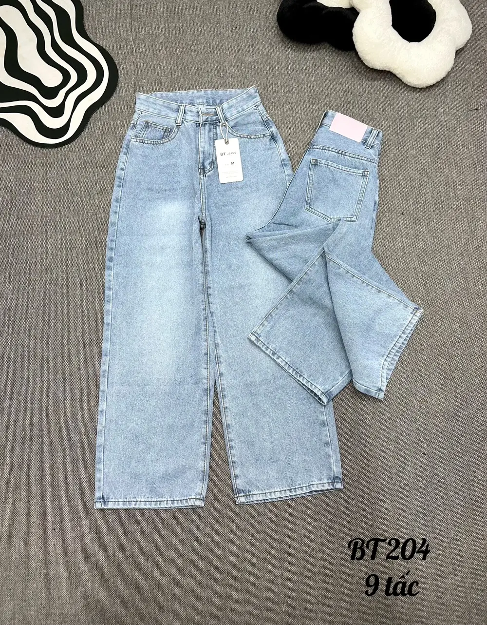 ( QUẦN SUÔNG NẤM LÙN ) QUẦN SUÔNG LƯNG CAO CHẤT JEAN DÀY MỀM CÓ THIẾT KẾ PHỐI MÁC HỒNG MS 204