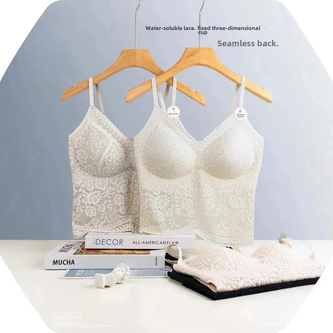 Sexy lace halter bottoming women's vest underwear anti-sagging spring and summer thin section of small breasts gathered without traces with bra pads marinette  tank  top  shirt