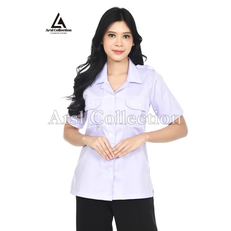 Atasan PDH Wanita – Baju Kemeja  Dinas Putih List Hitam,Polos  Formal & Nyaman 6