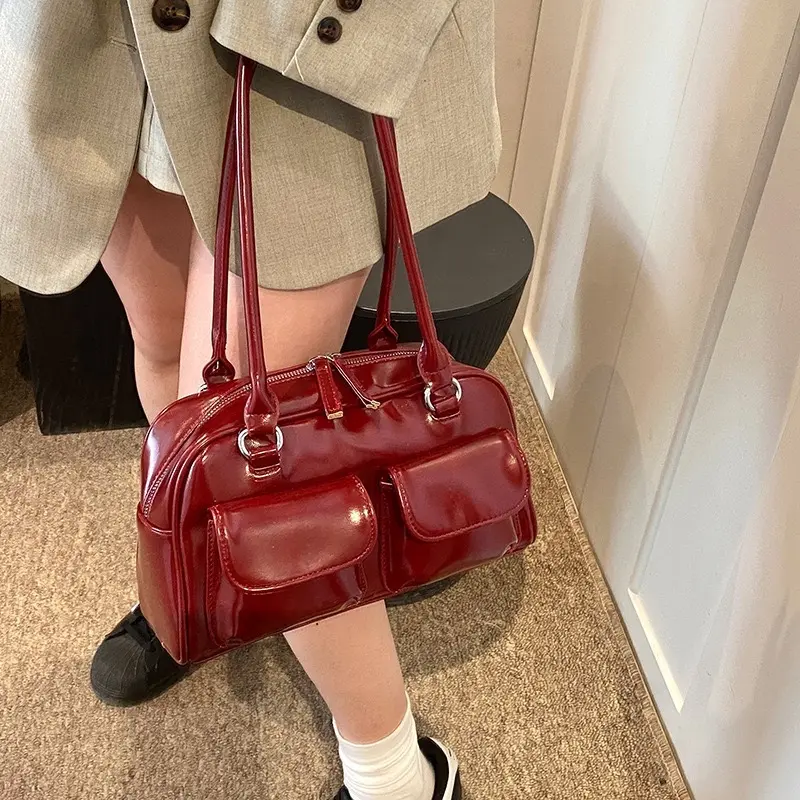 Túi xách đỏ  túi hộp restro phong cách Hàn Quốc thời trang 2024 Bag Đeo Vai Da Đeo Chéo Nữ