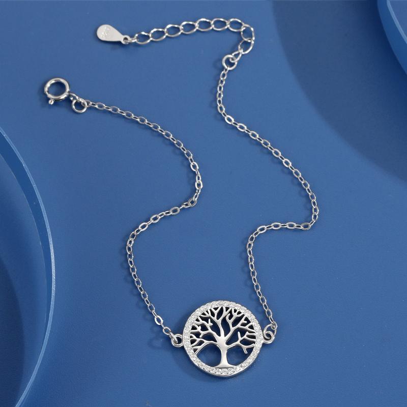 Graves Sterling Silver Lucky Tree Necklace Set Temperament Tree of Hope Elegant and Exquisite Women's Bracelet Earrings 6