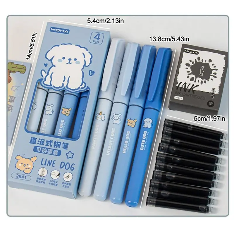 Bút Máy Capibara Đầu EF Dễ Thương, Bộ 4 Cái, Mực Có Thể Thay Thế, Mực Đen, Mực Khô Nhanh, Bút Máy Có Thể Nạp Lại Thích Hợp Để Học Tập, Đồ Trang Trí 2