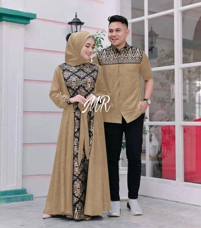 CP BATIK IRWANSYAH Baju Couple Pasangan Kemeja Pria dan Gamis dewasa dress kondangan  sarimbit  Muslim Pesta Lebaran Keluarga 5