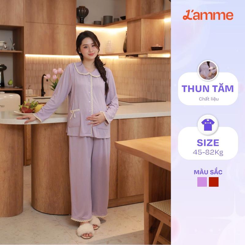 [L'AMME] Bộ ngủ bầu bộ mặc nhà GLEE gồm áo dài tay và quần dài, chất liệu thun tăm mềm mại, ấm áp, thiết kế họa tiết kẻ tinh tế, nữ tính phù hợp với mẹ bầu mặc trong bầu và sau sinh