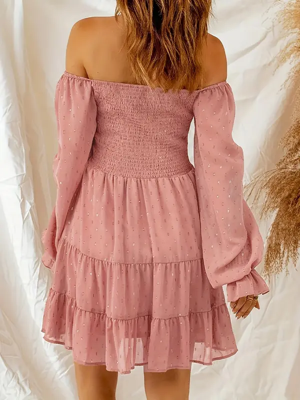 Women's  Flounce Sleeve Dress, Elegant Long Sleeve Ruffle Hem Dress for Daily Outdoor Wear, Ladies Clothes for All Seasons 1