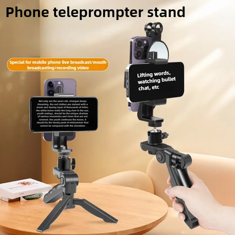 Phone Teleprompter Prompter Clip for Phone Live Broadcast Desktop Handheld Stand Video Subtitle Speech Read Tripod Accessories