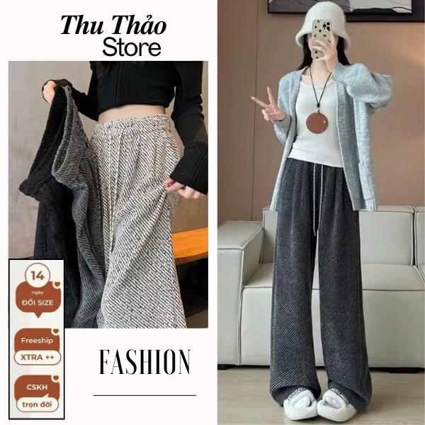 Quần Suông Chất Dạ Nhung Dày Dặn Cạp Cao, Quần Xuông nữ