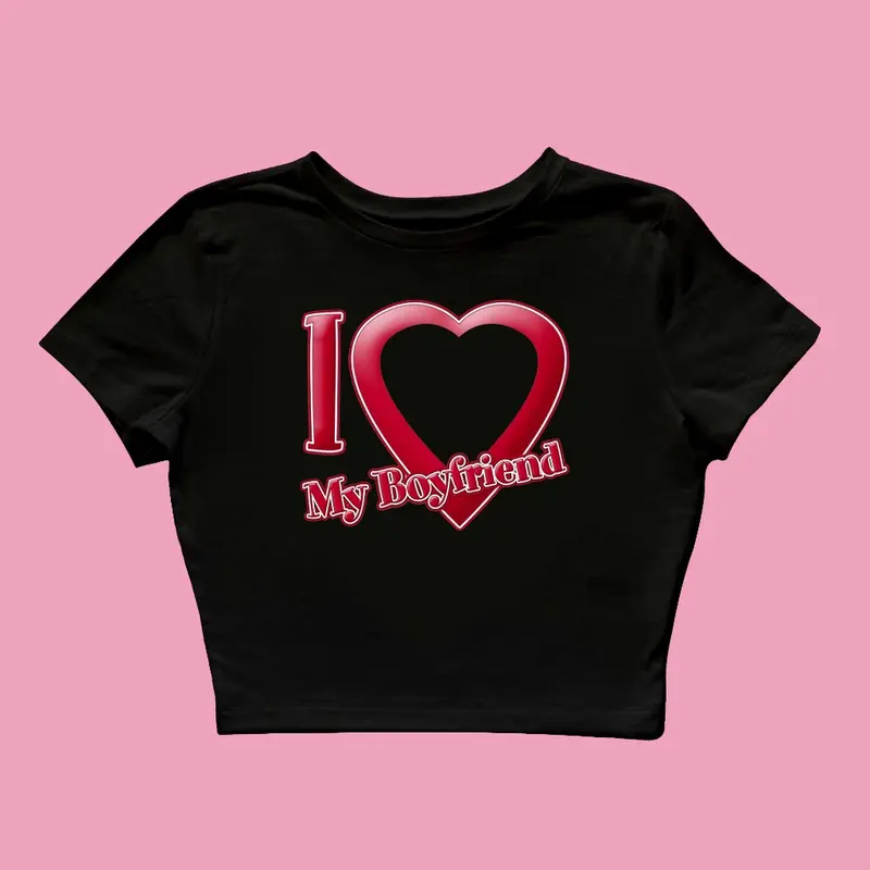 Baby Tee I Love Boy Friend Custom Gambar Y2k Style Crop Tee 6