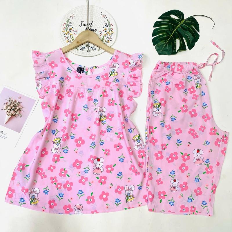 42-75kg Đồ Bộ lanh/ bộ tole Nữ loại 1 mềm mịn mát VNXK F21 ÁO TAY CÁNH TIÊN QUẦN LỬNG 1