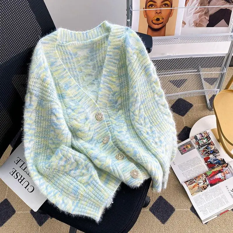 Áo Cardigan Len Dệt Kim Cáp Hoa, Dáng Rộng Rãi Và Phong Cách Lười Biếng Của Phụ Nữ, Áo Đầu Xuân, Áo Cardigan Dệt Kim Dễ Phối Đồ Ngoài Trời Women Top 8