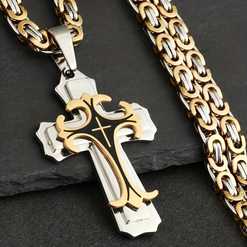 Men's Vintage Flat Handmade Necklace With Multi-layered Stainless Steel Pendant Necklace Jewelry