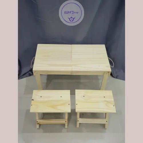 Bộ bàn ghế gỗ thông gấp gọn gồm 1 bàn và 2 ghế