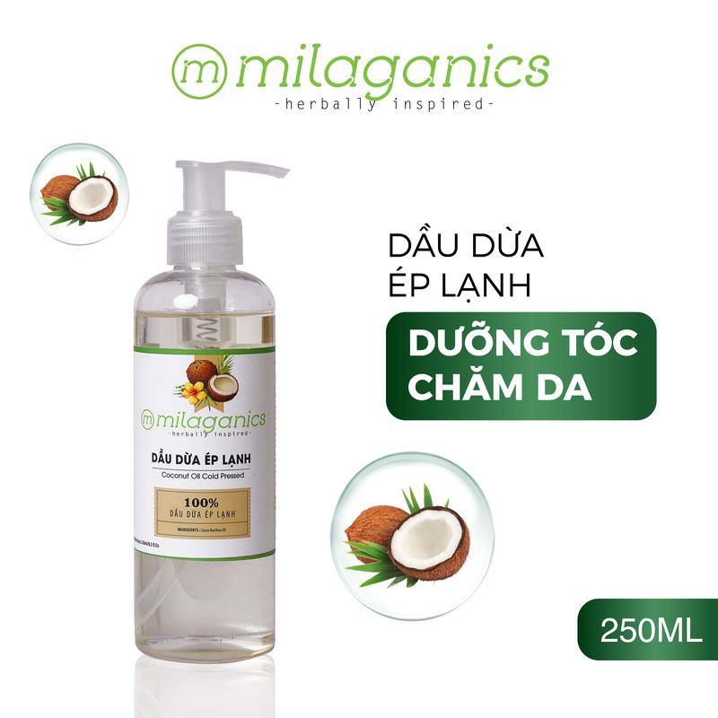 [SIZE LỚN] Dầu Dừa Nguyên Chất Ép Lạnh Hỗ Trợ Dưỡng Da Dưỡng Tóc Dưỡng Môi, Dầu Body Oil Dưỡng da Mịn Màng, Kết Hợp Bột Mặt Nạ Dưỡng Sáng Da, Tẩy Tế Bào Chết Nhẹ Dưỡng Thể Cho Da Khô MILAGANICS 250ml (Chai) Dưỡng Body Nữ