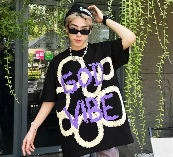 Áo thun GOD VIBE phong cách Unisex  Nam Nữ form rộng GTK10 Đen Cổ Tròn 1