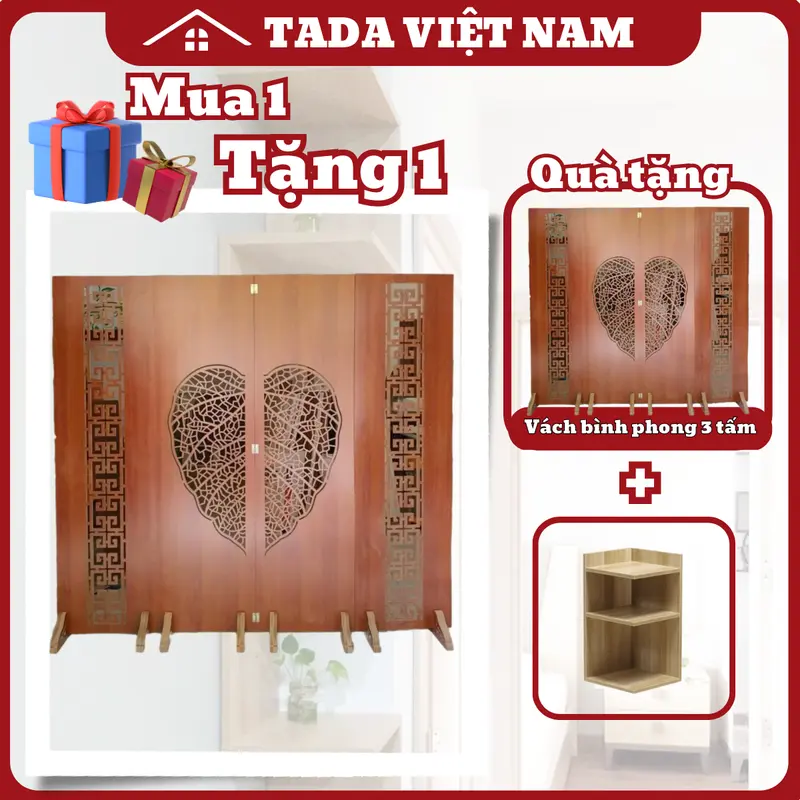 (2 tấm giữa- ghép thành 1 lá to) Vách bình phong ngăn phòng họa tiết lá bồ đề chất liệu gỗ MDF-TDVN2 Decor Decor Phòng ngăn phòng 1