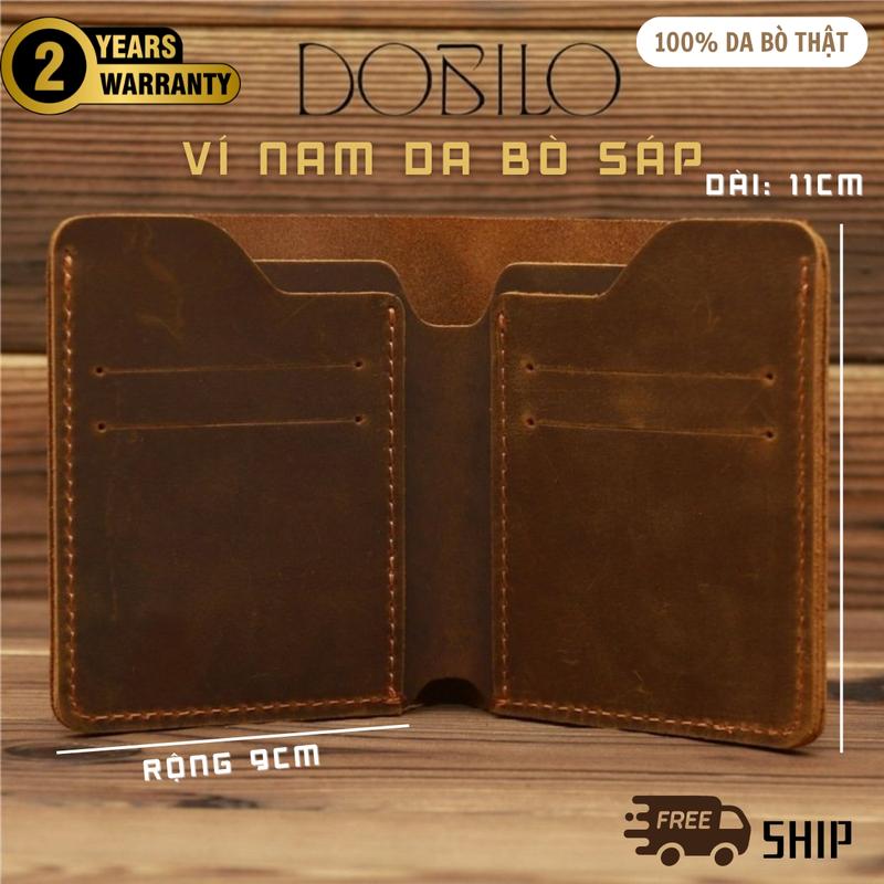 (Tặng túi bọc CCCD) Ví nam da bò sáp (để được giấy tờ cũ) da nguyên tấm dáng đứng DOBILO thương hiệu TH HANDMADE | Hàng thủ công từ xưởng | Màu nâu sáp/đen, độ bền trên 10 năm Wallet Chữ Nhật  Nhiều Ngăn Retro đa chức năng Hình Chữ Nhật