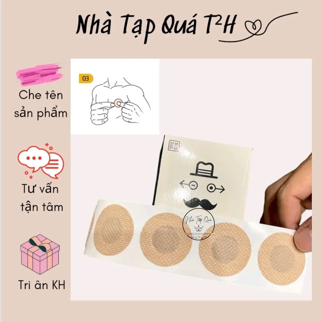 (Có che tên)Hộp 100 miếng dán ti nam dành cho nam giới chống lộ tàng hình mặc sơ mi Kem Bra dan ti nam