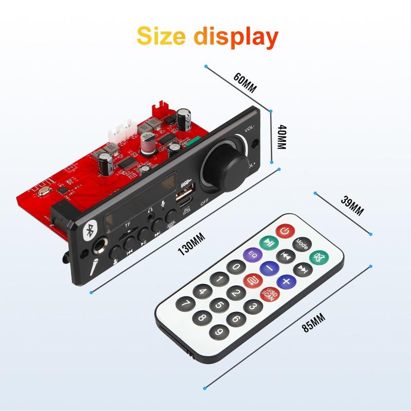Product Introduction of Car Bluetooth 5.0 12V 2*80W MP3 player USB FM microphone handsfree control decoding board 21