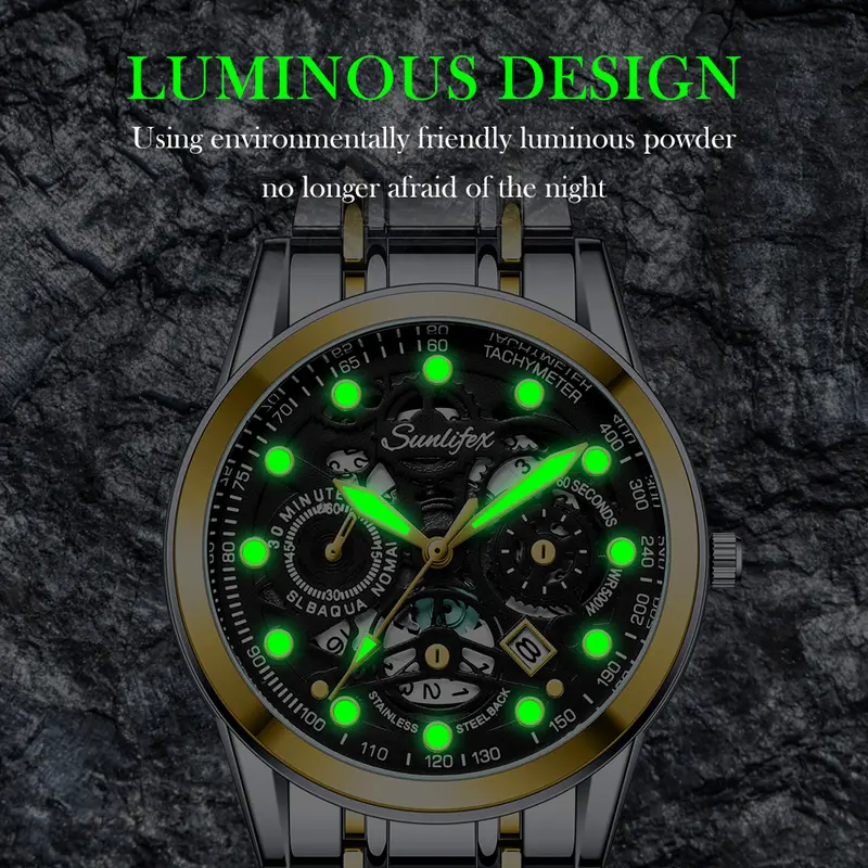 Sunlifex Jam Tangan Pria Original Display Kuarsa Anti Air Tali Stainless Steel Santai Mode Jam Tangan Cowok SL9001 6