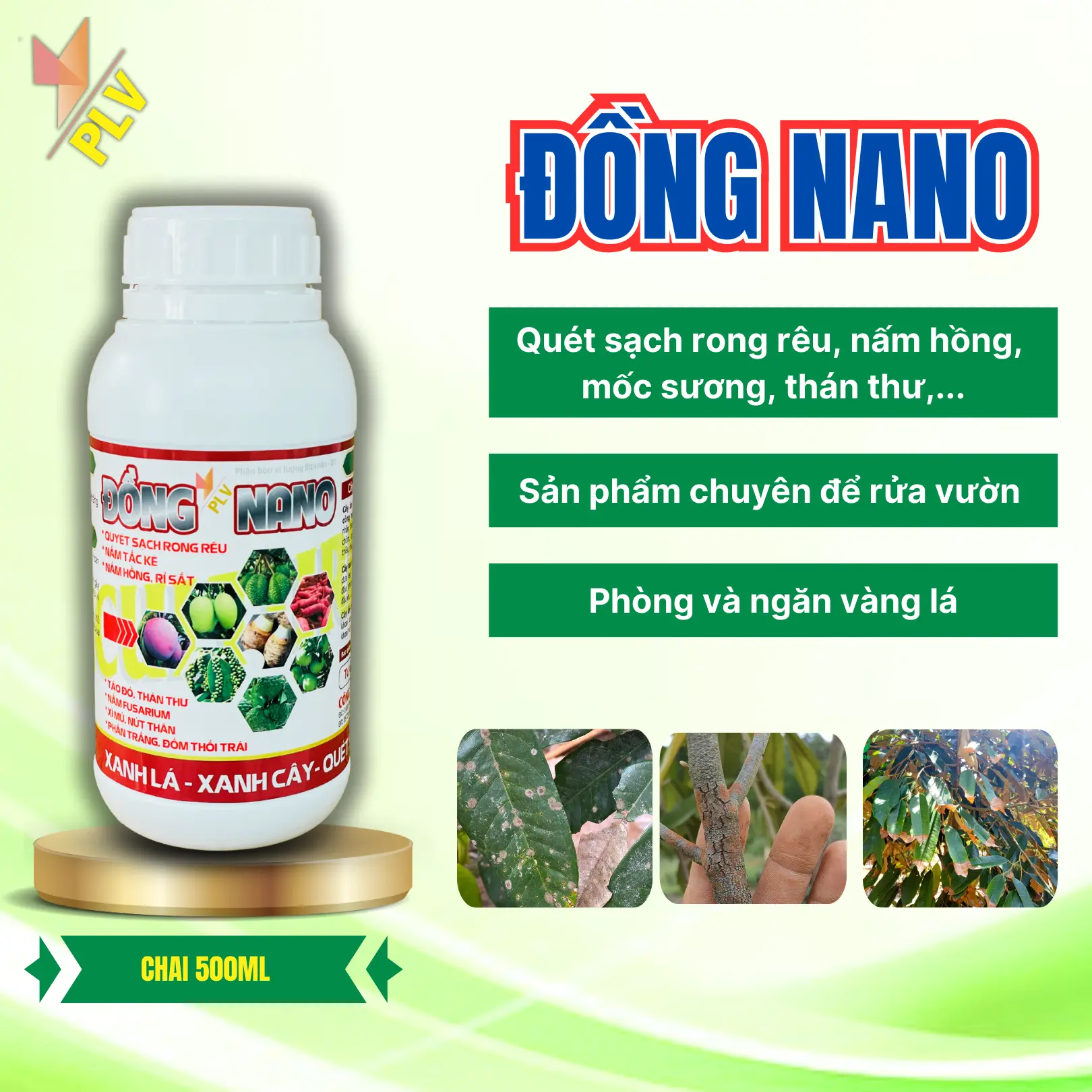 PLV - Phân Bón Đồng Nano (500ml) Giúp Xanh Lá, Xanh Cây, Khắc Phục Rong Rêu