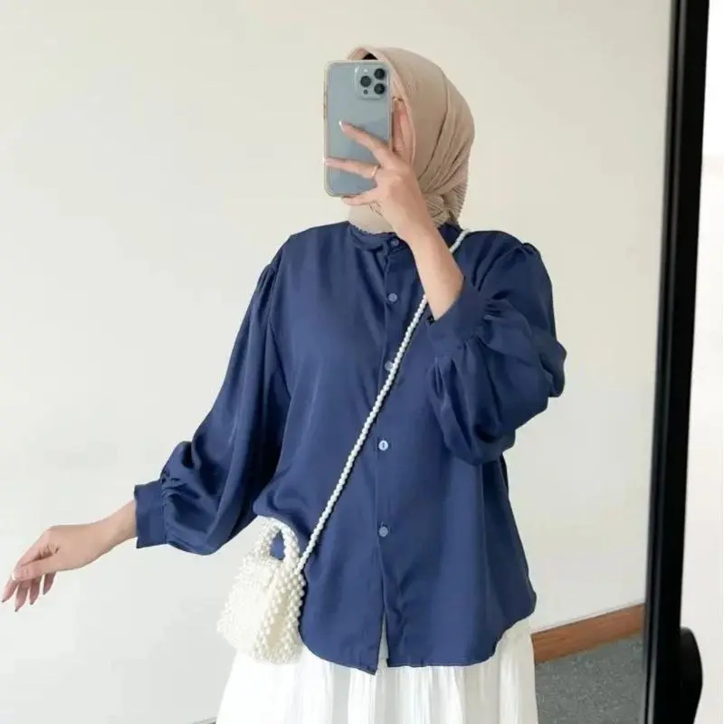Elze Blouse Polos Shakilla Twil Atasan Kemeja Wanita Lengan Balon Basics White 4