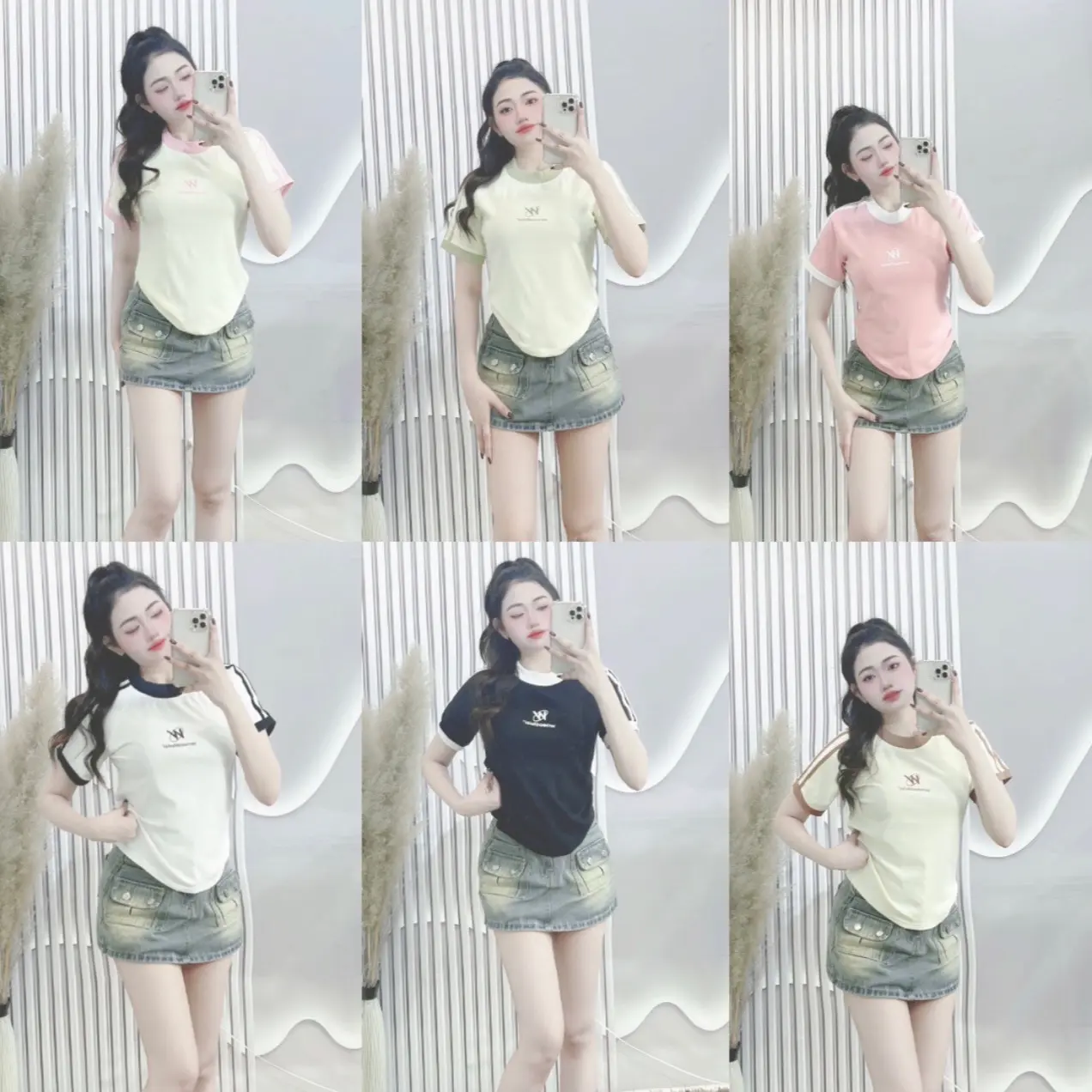 Áo thun BABY TEE chất Borip co giản 4 chiều dáng ôm phối viền trên vai áo in chữ W- Mã Baby Tee chữ W Cotton