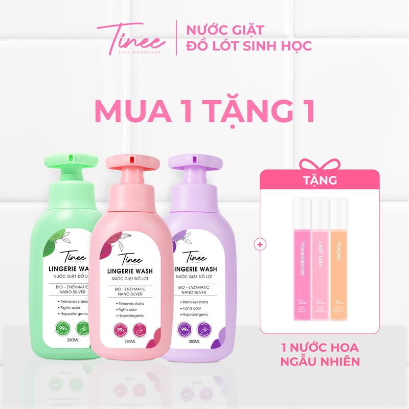 MUA 1 TẶNG 1 Nước Giặt Đồ Lót Chuyên Dụng Tinee - Nano Bạc Hạn Chế Nấm Khuẩn 280ml chai + Tặng 1 Chai Nước Hoa Vải Nội Y Tinee 10ml chai