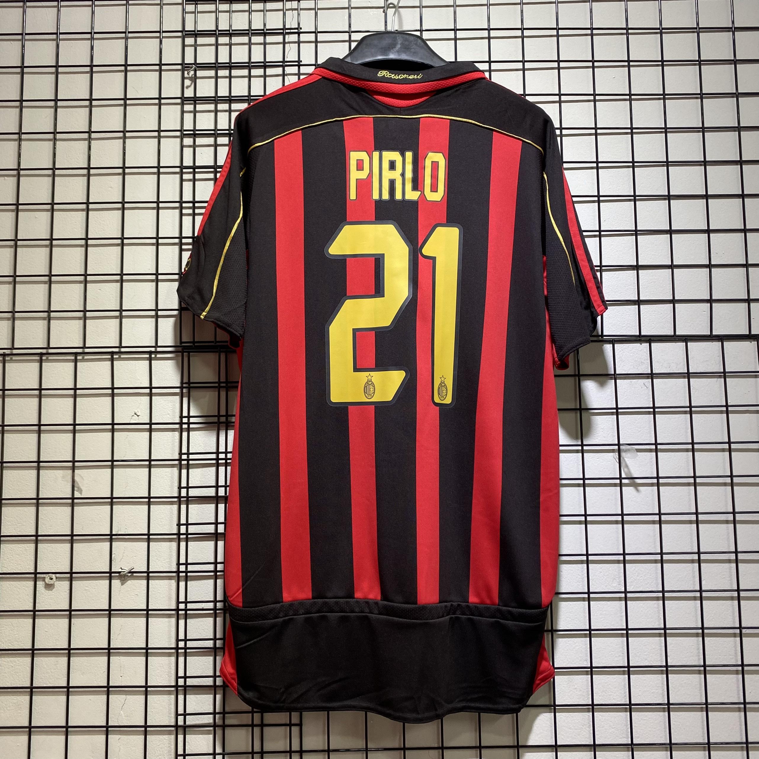 Áo bóng đá retro AC Milan 2006 đen đỏ In Pirlo-21 vải Cotton Polyester nguyên tem