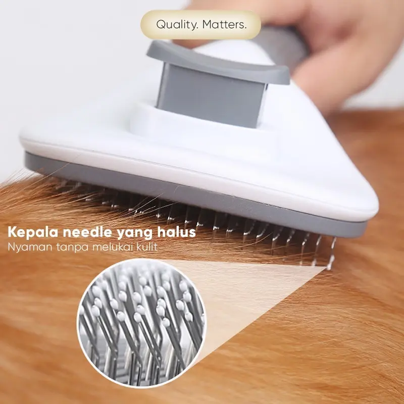 FOLOPETS Sisir Kucing One Touch + Sikat Bulu - Tekan Tombol Lepas Bulu Otomatis Sisir Anti Kusut Sisir Grooming Profesional 4