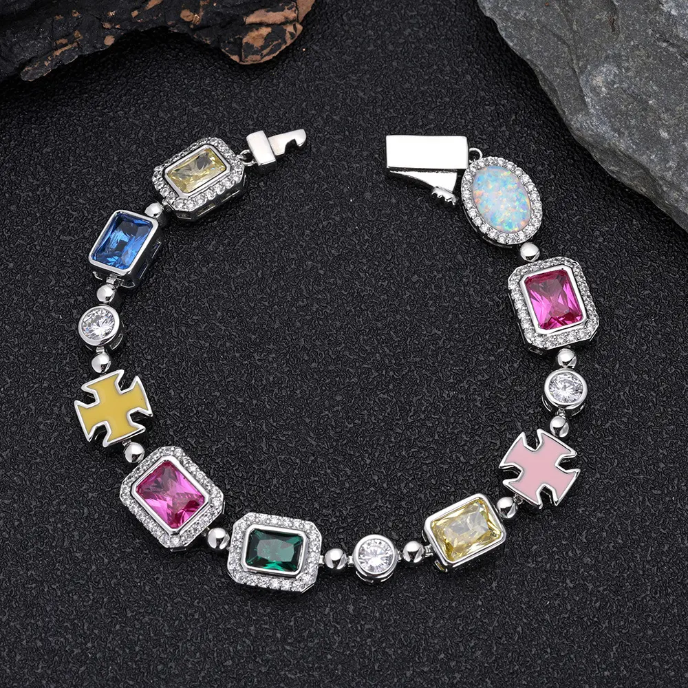 Stainless Steel Colorful Zircon Men's Bracelet Hip Hop Style