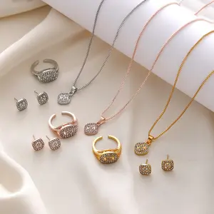 3Pcs/Set Perhiasan Geometris Kubus Trendi - Kalung/Cincin/Anting, Aksesori Serbaguna yang Elegan