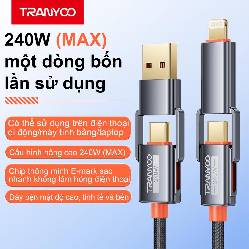 Dây Cáp Sạc Nhanh TRANYOO XS10 4IN1 240W Cao Cấp Cho USB-Type /Type /iP/USB-iP - Phụ Kiện Sạc Điện Thoại caps a c sieu ben Phone type c