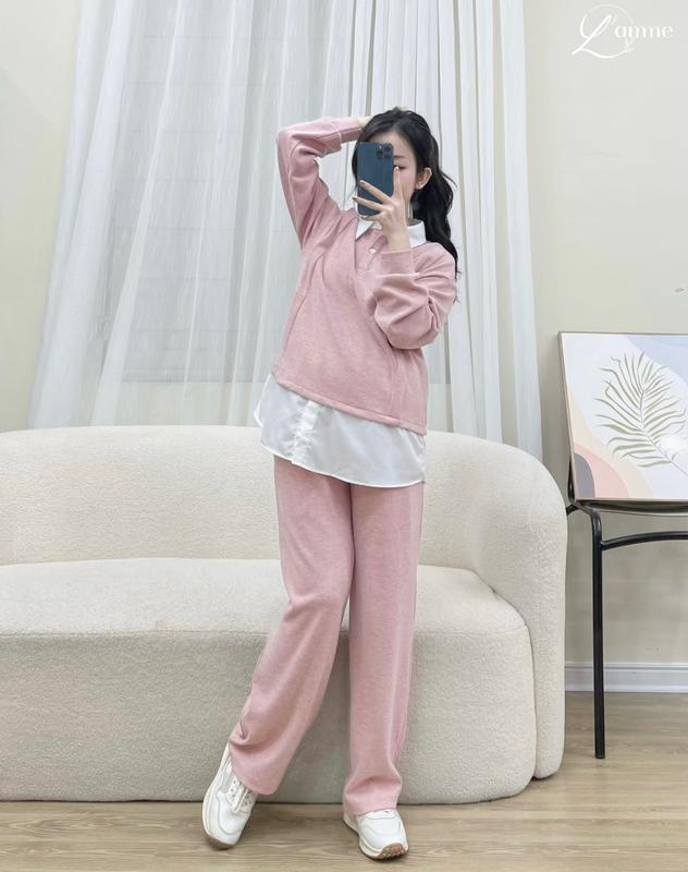 [L'amme] Bộ đồ bầu thu đông WEI chất len tăm mềm mại, giữ ấm tốt, thiết kế trẻ trung, thoải mái, năng động, phù hợp đi chơi, dạo phố