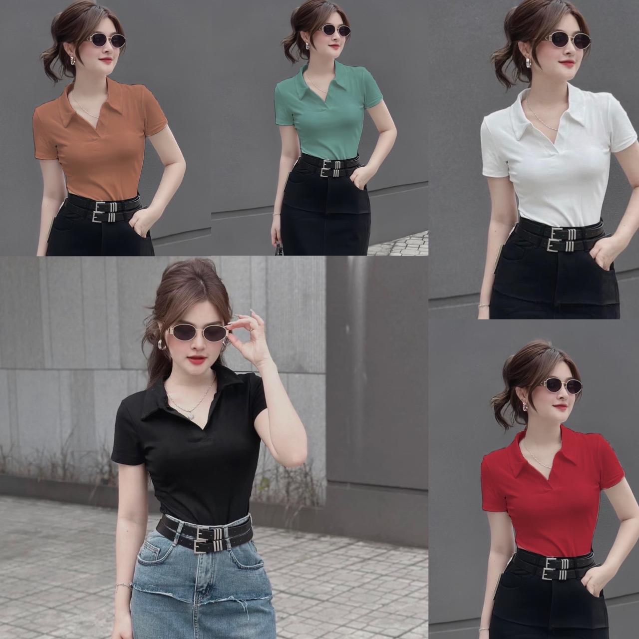 Thời Trang Bigsize Áo Thun Polo Vải Thun Tăm 50 - 100Kg Dễ Thương Top Nữ Đen Women - A.1188
