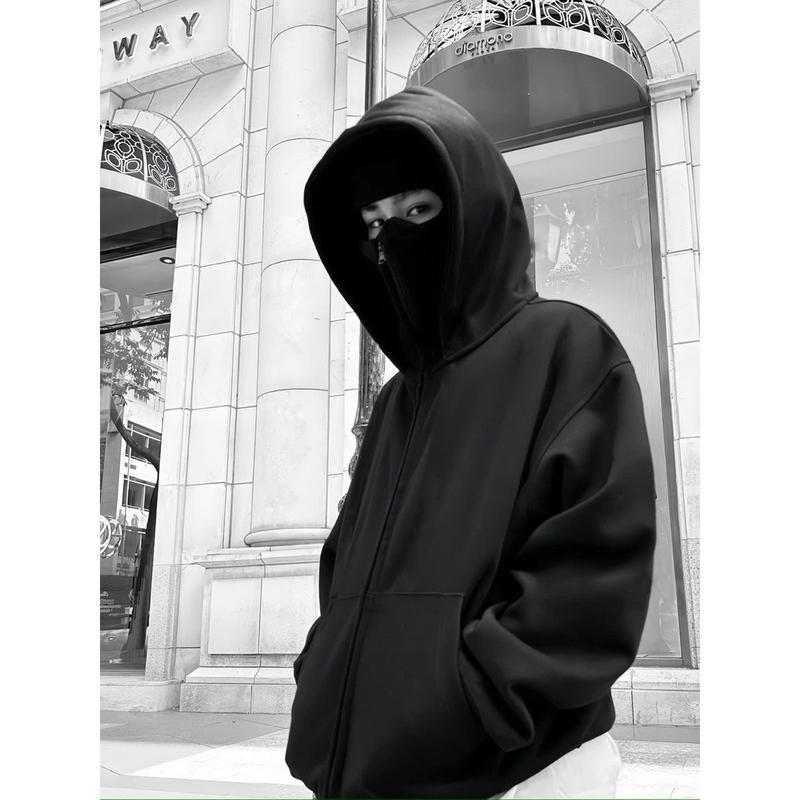 Áo Hoodie zip, Hoodie Ninja Thiết Kế Độc Đáo, 2 Mũ trùm kín đầu kiểu dáng trẻ trung năng đông Menswear Dài Tay