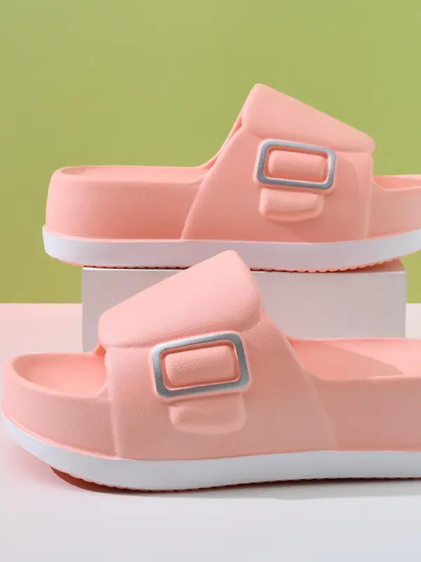 Women's Minimalist Plain Color Slides, Casual Comfortable Breathable Thick Sole Slippers, Non-slip Slippers for Indoor & Outdoor Wear, Walking Shoes 1