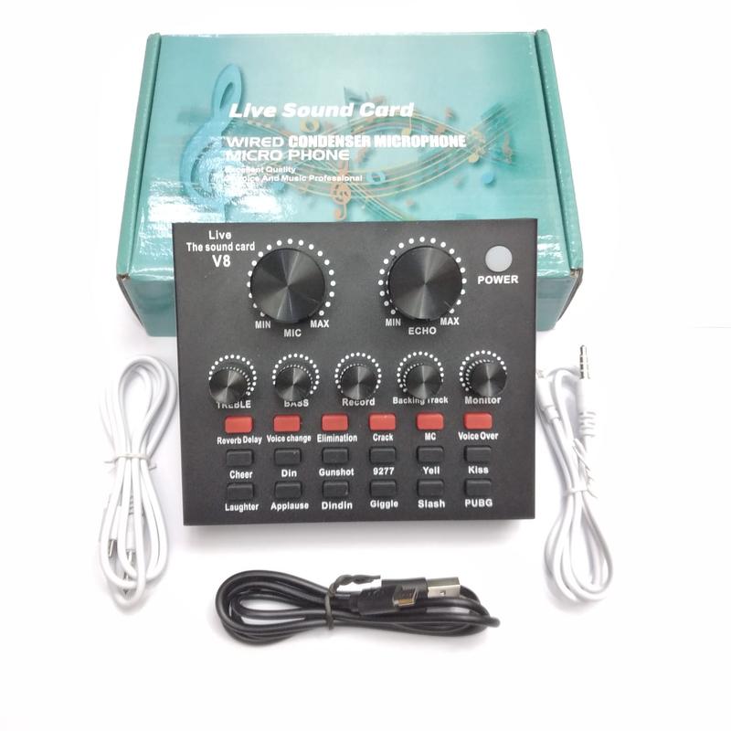 COMPUTER Paket live tik tok headset mik Soundcard V8 Mixer Bluetooth Audio USB Sound Card Sound Effect Live Black Metal Laptop 4