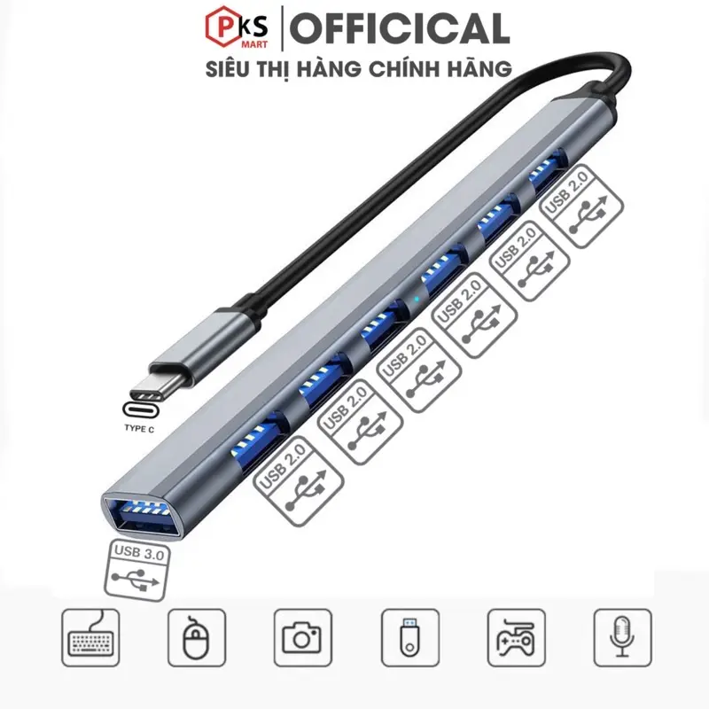 Bộ Chia Cổng OTG Hub USB Và Hub Type C, Đến USB 2.0 Và 3.0 Kết Nối Bàn Phím Chuột Ổ Cứng Và Các Thiết Bị Ngoại Vi Khác - PKSMART 0