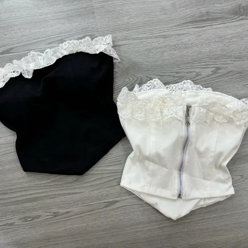 ÁO ỐNG CÚP PHỐI BÈO CÓ KÈM MÚT ĐỆM PHÍA SAU ĐI DÂY KHOÁ Nữ FOM CROPTOP DƯỚI 52kg 1